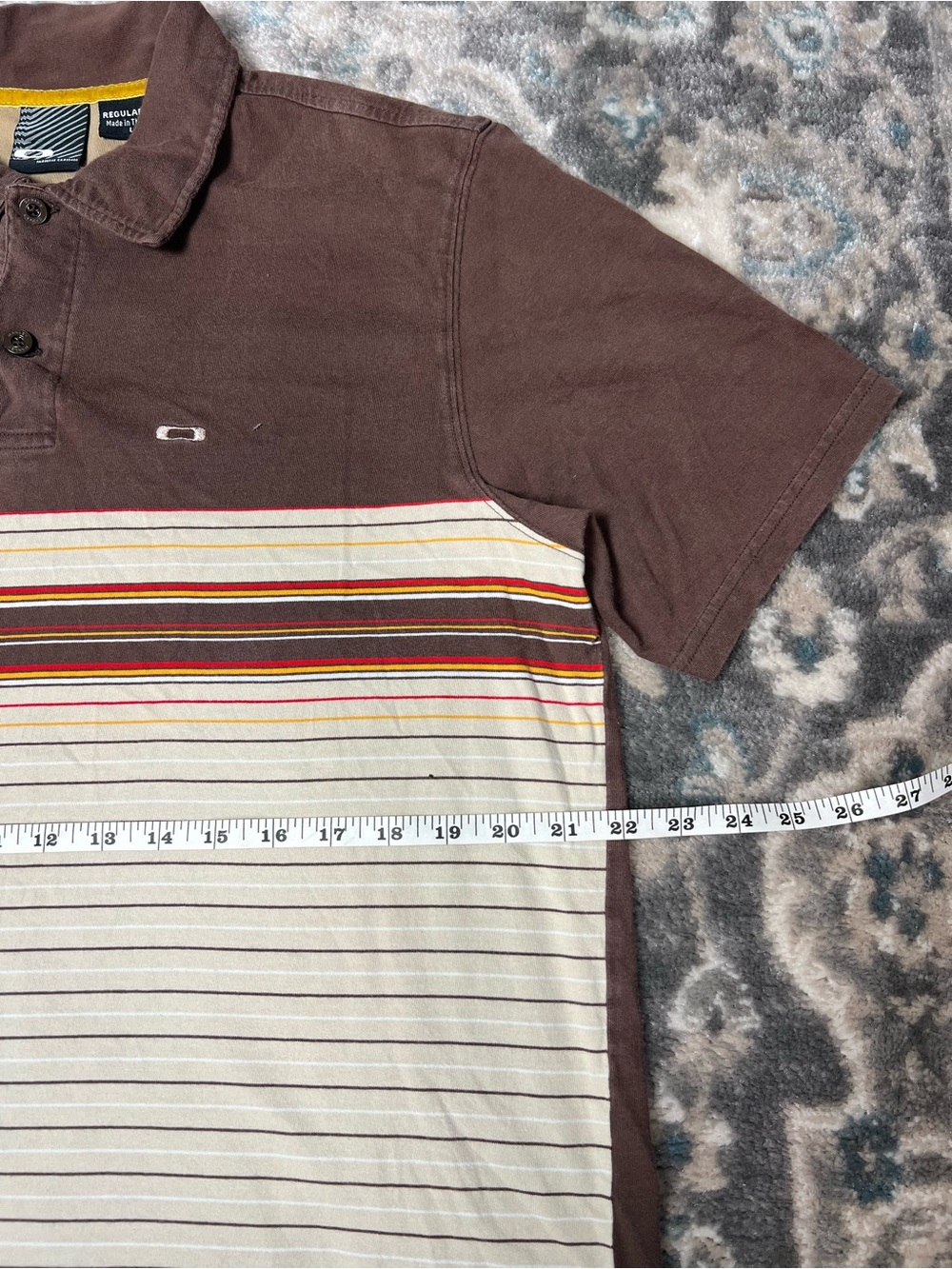 Summer Style Oakley Brown & Cream Striped Polo with Multicolor Chest Band - Picture 5 of 7